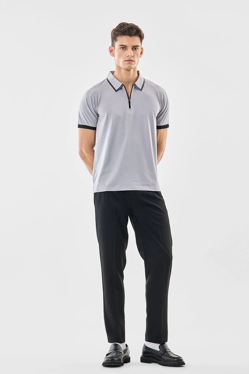 SNITCH Regular Fit Zipper Polo T-Shirt